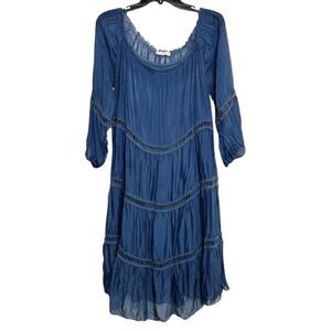 Baci Long Sleeve Tiered Mid Dress Blue Size Small